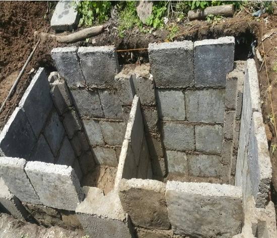 A twin-pit lining built from precast panels in the field