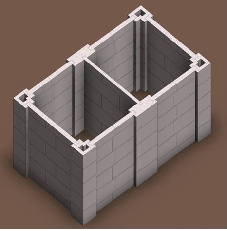 3D design of a twin-pit lining built from interlocking precast panels
